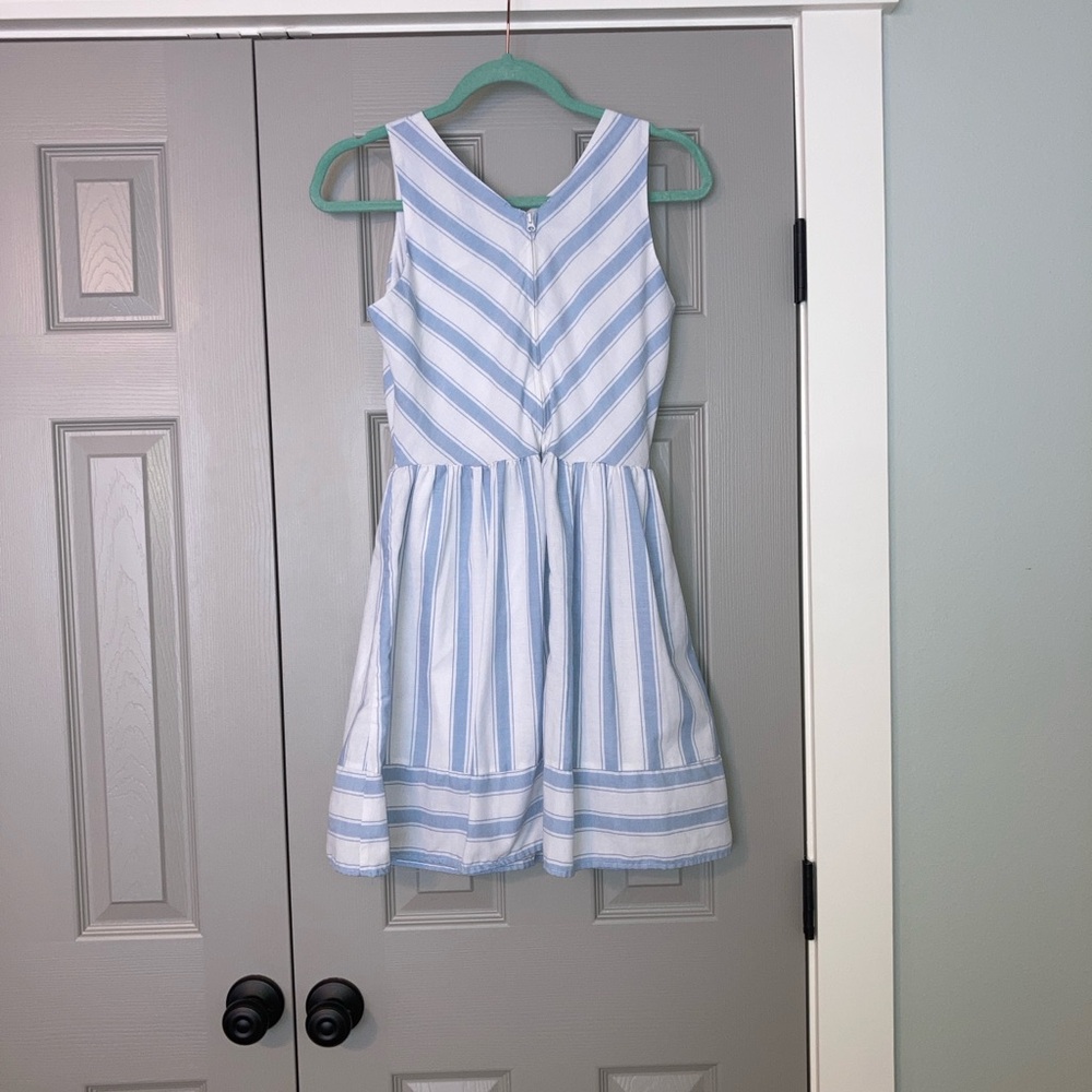 Girls Copper Key Blue and White Striped Dress - XL
